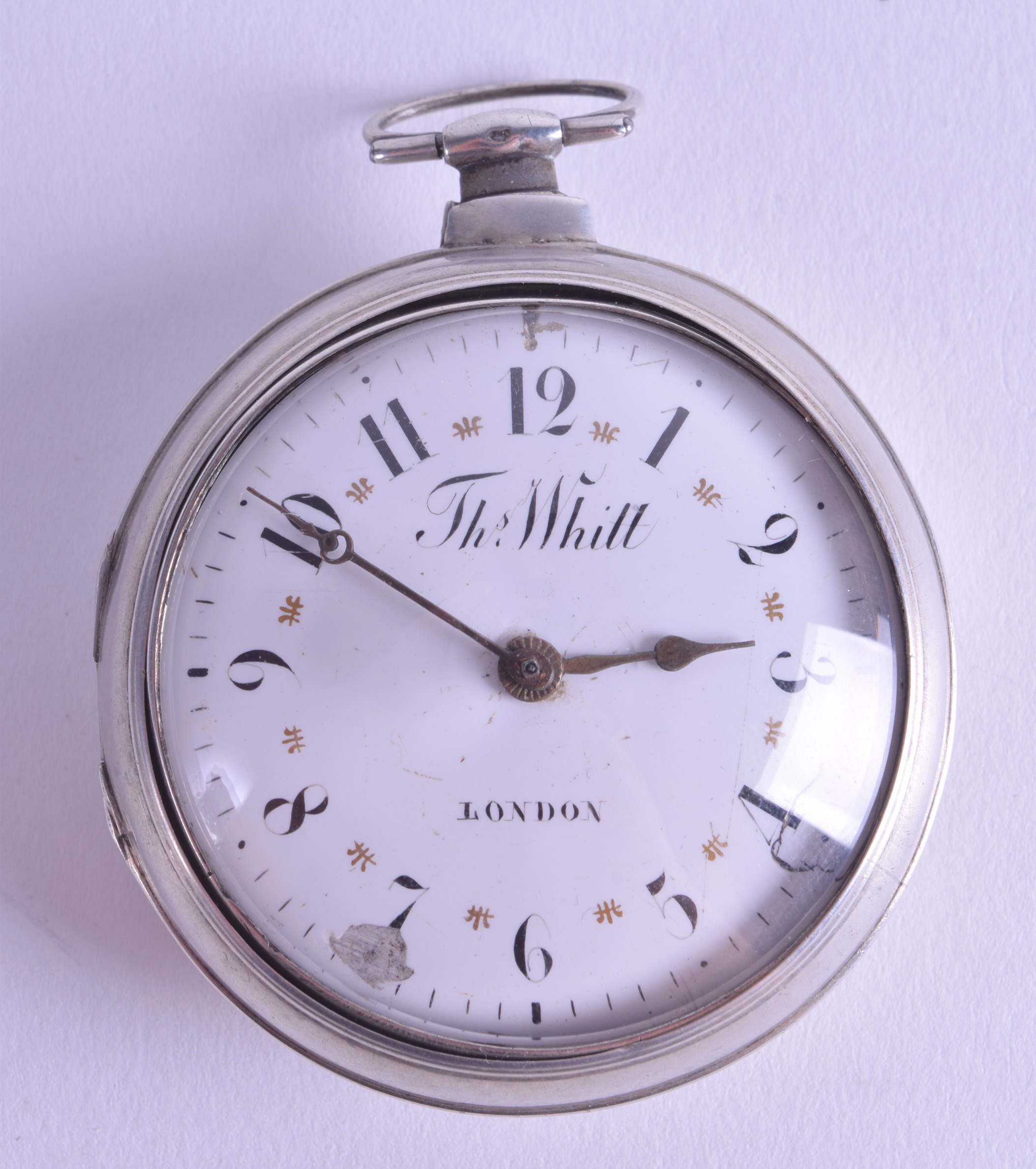AN EARLY 19TH CENTURY PEAR CASED SILVER POCKET WATCH by Thomas Whitt of London, the enamel dial with