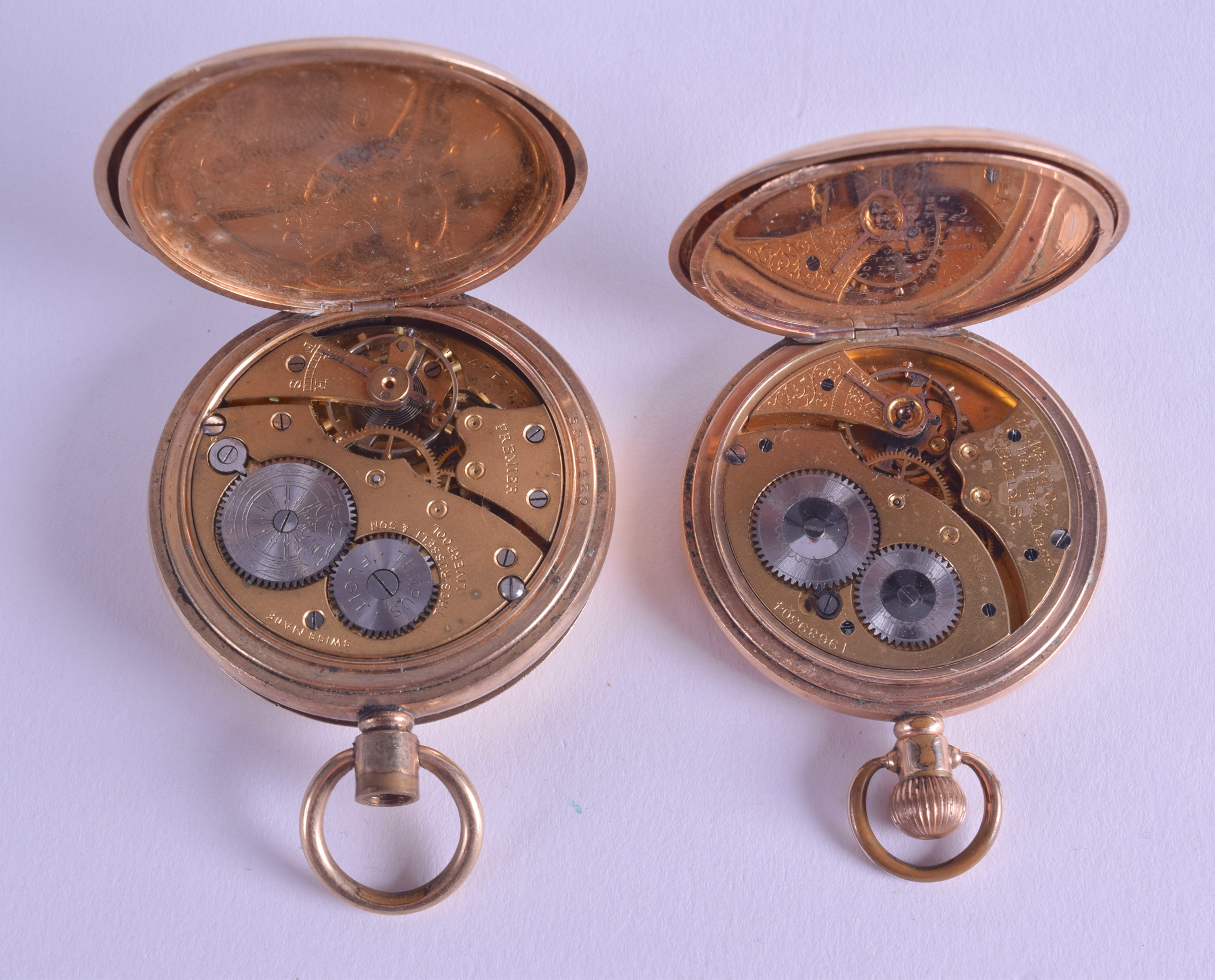 TWO ANTIQUE YELLOW METAL POCKET WATCHES together with a 1930s gentlemans watch & another. Largest - Image 2 of 2