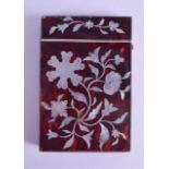 A VICTORIAN MOTHER OF PEARL INLAID TORTOISESHELL CARD CASE decorated with extensive foliage and