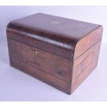 A GOOD VICTORIAN BRASS BOUND TRAVELLING BURR WALNUT VANITY BOX with fully fitted interior. 30 cm x