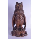 A LARGE LATE 19TH CENTURY BLACK FOREST BAVARIAN CARVED WOOD TOBACCO JAR AND COVER modelled as an owl