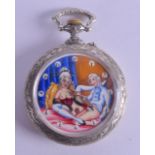 A NOVELTY SILVER PLATED DOXA EROTIC POCKET WATCH the dial painted with two figures exploring each