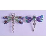 TWO LARGE SILVER AND ENAMEL DRAGONFLY BROOCHES. (2)
