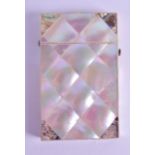 A SMALL VICTORIAN MOTHER OF PEARL INLAID CARD CASE with lozenge shaped decoration. 9 cm x 5.5 cm.