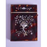 A VICTORIAN MOTHER OF PEARL INLAID TORTOISESHELL CARD CASE decorated with floral sprays. 7.75 cm x