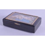 AN EARLY 19TH CENTURY CONTINENTAL CARVED HORN SNUFF BOX inset with a painted ivory miniature,