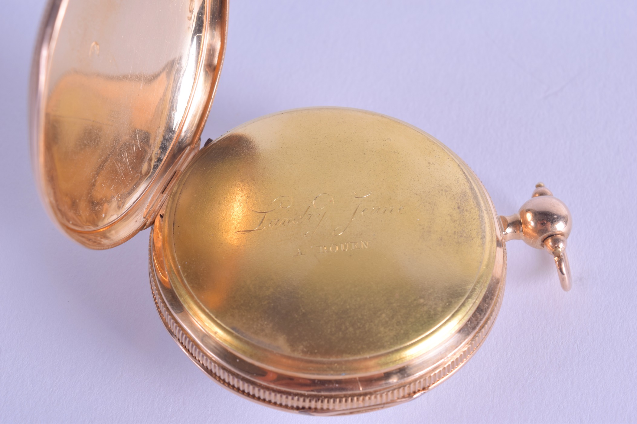 A MID 19TH CENTURY FRENCH 18CT GOLD POCKET WATCH with white enamel dial and black numerals. 109.4 - Image 2 of 3