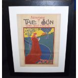 Louis Rhead, A FRAMED VINTAGE ADVERTISING "THE SUN" POSTER. 38 cm x 27 cm.