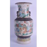 A 19TH CENTURY CHINESE CRACKLE GLAZED FAMILLE VERTE VASE painted with figures on horses within