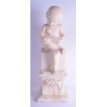 A LARGE 19TH CENTURY ITALIAN CARVED ALABASTER FIGURE OF A MALE modelled upon a square pedestal