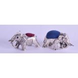 TWO NOVELTY SILVER ELEPHANT PIN CUSHIONS. (2)