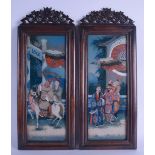 A PAIR OF 19TH CENTURY CHINESE REVERSE PAINTED GLASS PANELS Qing, decorated with figures within