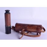 AN ANTIQUE ROSS OF LONDON FOUR DRAWER BRASS AND LEATHER TELESCOPE. No 78983. 53.5 cm extended.