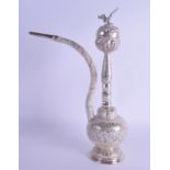 AN EARLY 20TH CENTURY INDIAN WHITE METAL HUKKAH PIPE decorated with flowers. 13.65 oz. 31 cm high.