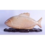 A RARE 19TH CENTURY SALT GLAZED FISH SPIRIT FLASK Attributed to Vauxhall or Brampton. 30 cm long.