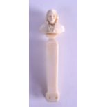 AN UNUSUAL 19TH CENTURY EUROPEAN DIEPPE CARVED IVORY PILLAR modelled with a bust of a male to the
