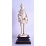 A GOOD LARGE 19TH CENTURY EUROPEAN DIEPPE IVORY FIGURE OF A MALE modelled in ruffled clothing,