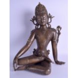 A FINE NEPALESE HIMALAYAN BRONZE FIGURE OF A SEATED BUDDHA silver inlaid with motifs, the body