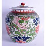 A 19TH CENTURY FRENCH SAMSONS OF PARIS WUCAI JAR AND COVER painted with buddhistic lions and