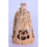 A MID 19TH CENTURY CHINESE CARVED IVORY VEGETABLE of naturalistic form, decorated with figures. 7 cm