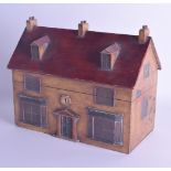 A RARE 19TH CENTURY AMERICAN FOLK ART PAINTED WOOD TEA CADDY in the form of a house, painted with