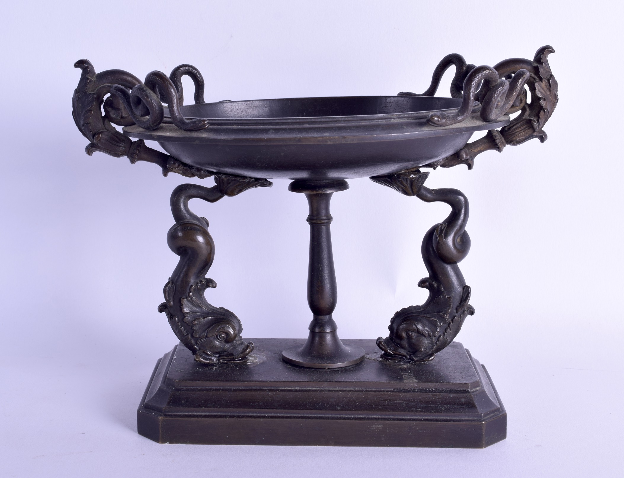A 19TH CENTURY ITALIAN GRAND TOUR BRONZE FOUNTAIN modelled with scrolling serpents and fish - Image 2 of 2