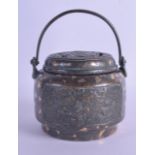 A GOOD 19TH CENTURY JAPANESE MEIJI PERIOD GOLD SPLASH BRONZE CENSER AND COVER decorated with