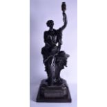 A LOVELY LARGE 19TH CENTURY FRENCH BRONZE FIGURAL TABLE LAMP in the form of a classical female,