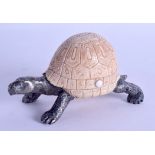 A RARE ANTIQUE SILVERED BRONZE NOVELTY TORTOISE CLOCK the shell rising to reveal an 18th century