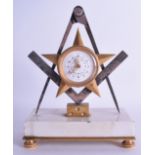 AN UNUSUAL LATE 19TH CENTURY FRENCH GILT BRONZE MASONIC MANTEL CLOCK with foliate painted dial. 18