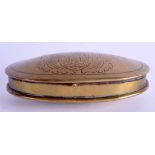 A LARGE 18TH CENTURY DUTCH BRASS SNUFF BOX engraved with a coat of arms and foliage. 13 cm x 8.5
