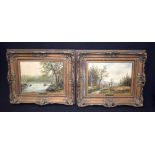 M HEICHELE (European), pair oil on panel, signed, landscape scenery together with another similar.