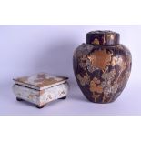 A LATE 19TH CENTURY JAPANESE MEIJI PERIOD GOLD LACQUER OVERLAID BAMBOO TEA CADDY together with a