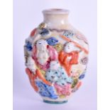 A CHINESE QING DYNASTY FAMILLE ROSE PORCELAIN SNUFF BOTTLE bearing Qianlong marks to base, decorated