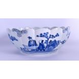 AN 18TH/19TH CENTURY JAPANESE EDO PERIOD BLUE AND WHITE SCALLOPED BOWL painted with landscapes. 22.5