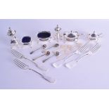 A GROUP OF ASSORTED SILVER PLATED FORKS Cruet sets etc. (qty)