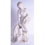 A GOOD ANTIQUE ITALIAN CARVED MARLE FIGURE OF A STANDING FEMALE modelled standing beside a goat,
