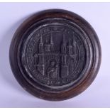 AN EARLY WAX SEAL upon a turned wooden base. Seal 10.5 cm diameter.