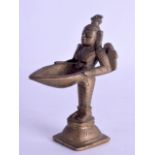 A 19TH CENTURY INDIAN BRONZE FIGURE OF A BUDDHISTIC GOD modelled holding an open bowl. 9.5 cm high.