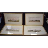 A SET OF FOUR BRITISH WATERCOLOURS, hunting and equestrian related scenes. 12 cm x 28 cm.