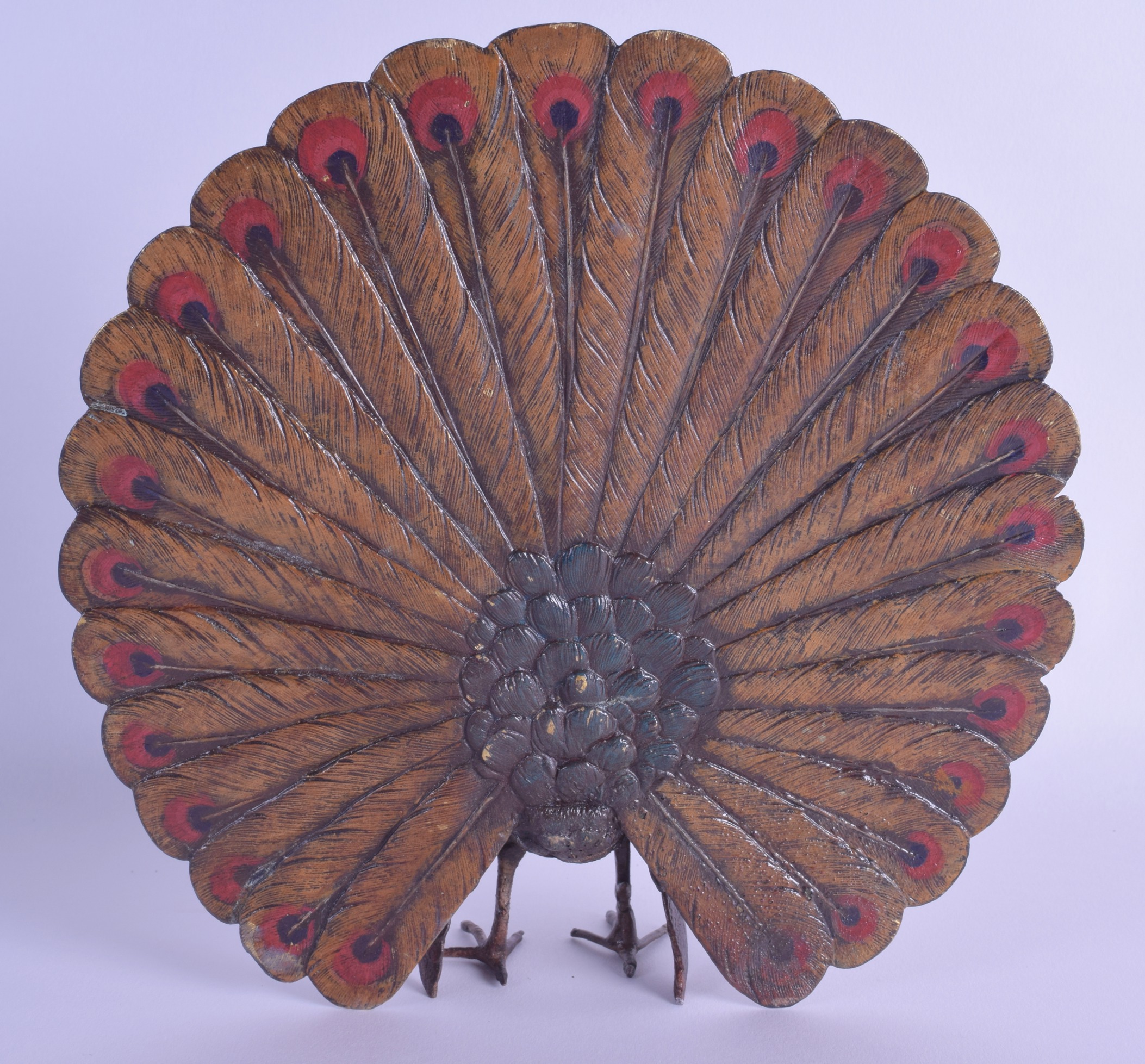 A LATE 19TH CENTURY AUSTRIAN COLD PAINTED BRONZE FIGURE OF A PEACOCK modelled standing with plumes - Image 2 of 2
