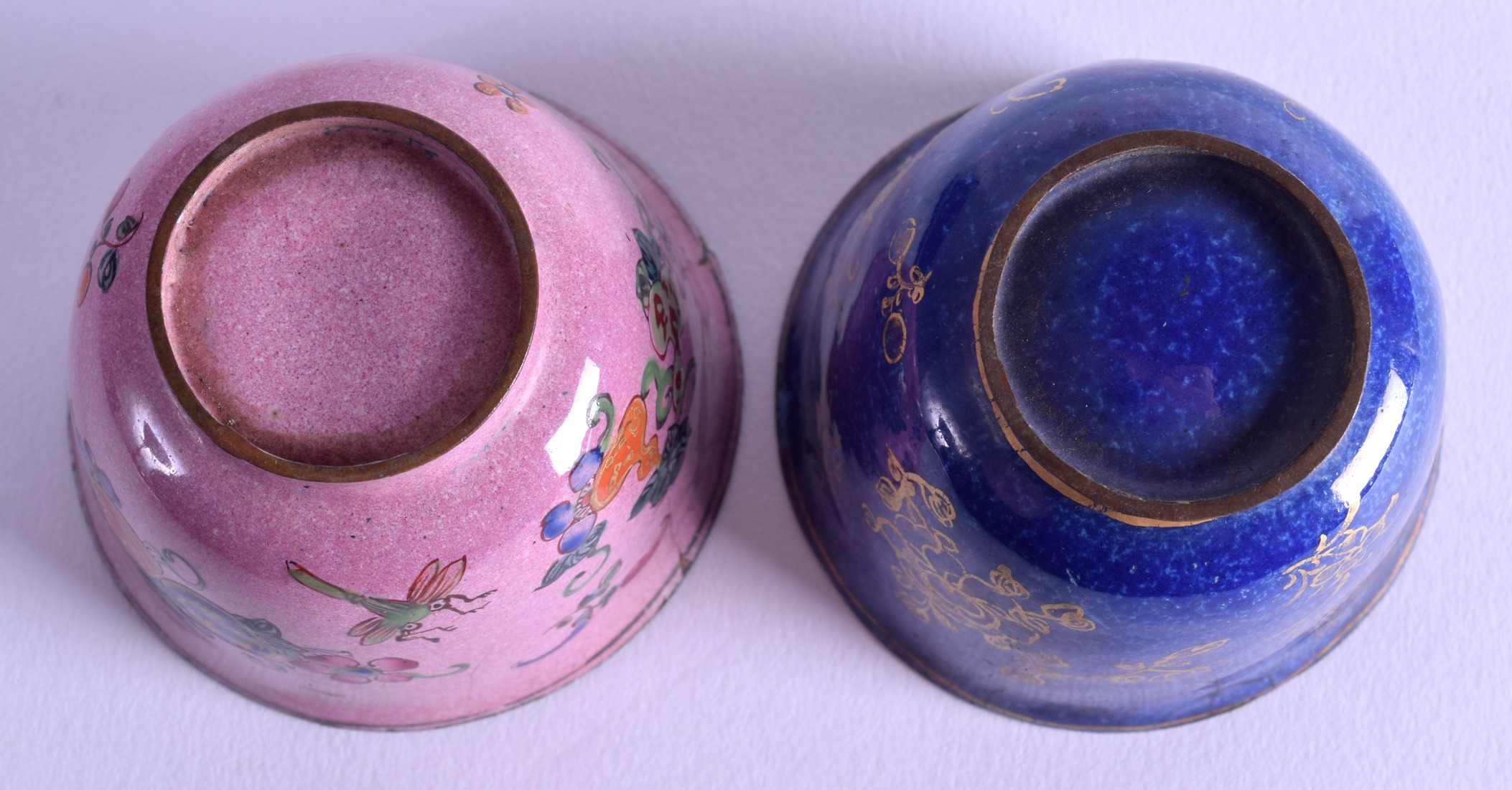 A PAIR OF 18TH CENTURY CHINESE CANTON ENAMEL TEABOWLS Qianlong, painted with gilt insects and - Image 3 of 3