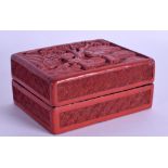 A 19TH CENTURY CHINESE CARVED CINNABAR LACQUER BOX AND COVER decorated with two scholars within a