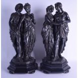 A PAIR OF 19TH CENTURY FRENCH SPELTER FIGURES OF A MALE AND FEMALE modelled after Bouret, upon