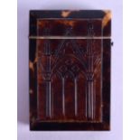 A LATE REGENCY PRESSED AND CARVED TORTOISESHELL CARD CASE decorated with a cathedral entrance. 6.