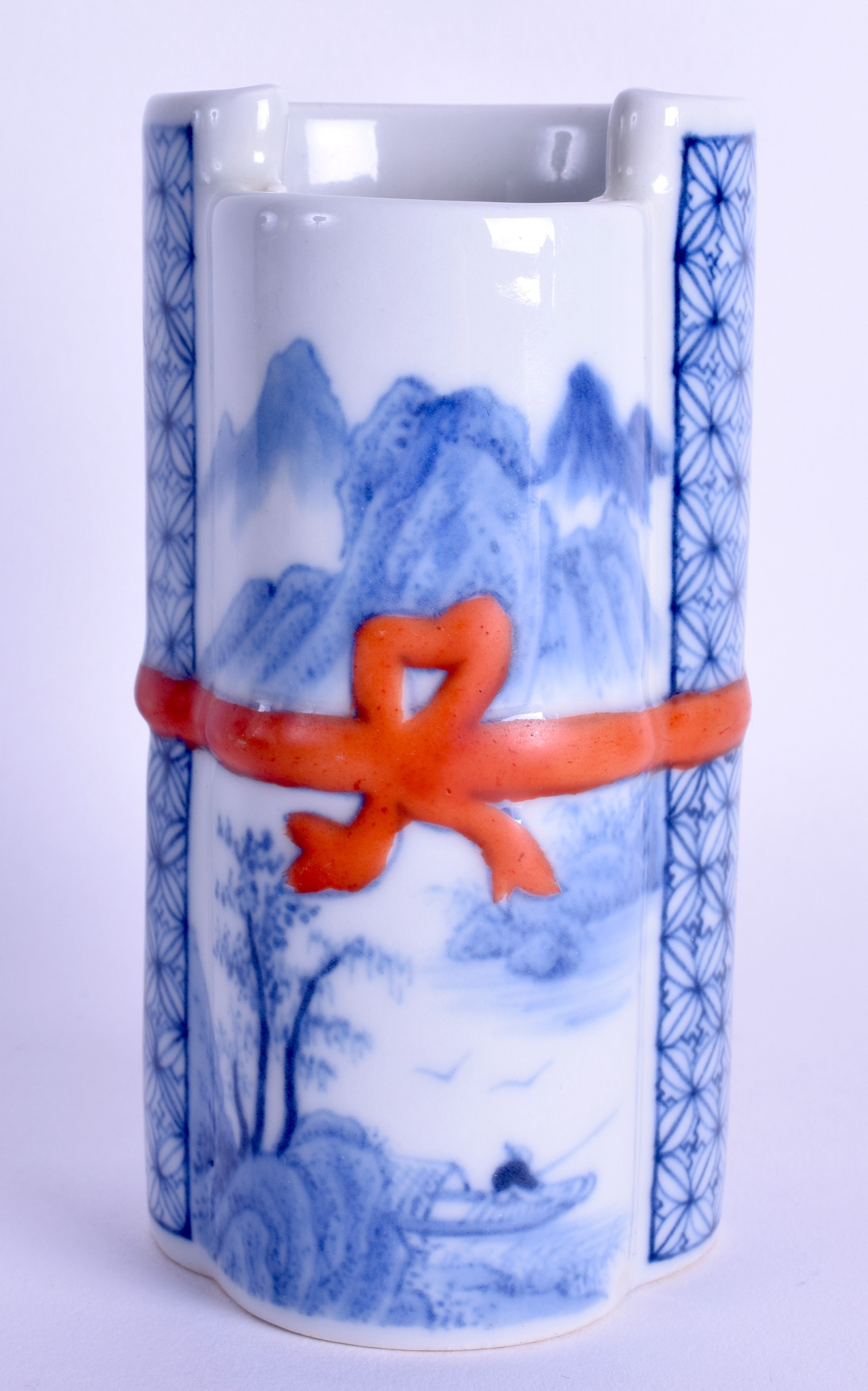 A CHINESE FAMILLE ROSE PORCELAIN BRUSH POT 20th Century, bearing Qianlong marks to base, painted - Image 2 of 3