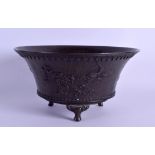 A 19TH CENTURY JAPANESE MEIJI PERIOD FLARED BRONZE CENSER decorated with clouds and objects. 24 cm x