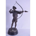 A LARGE 19TH CENTURY FRENCH SPELTER FIGURE OF AN ARCHER with silver presentation plaque. 57 cm