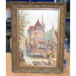 A FRAMED 19TH CENTURY EUROPEAN WATERCOLOUR depicting a river scene. 33 cm x 49 cm.