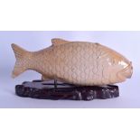 A RARE 19TH CENTURY SALT GLAZED FISH SPIRIT FLASK Attributed to Vauxhall or Brampton. 22.5 cm long.